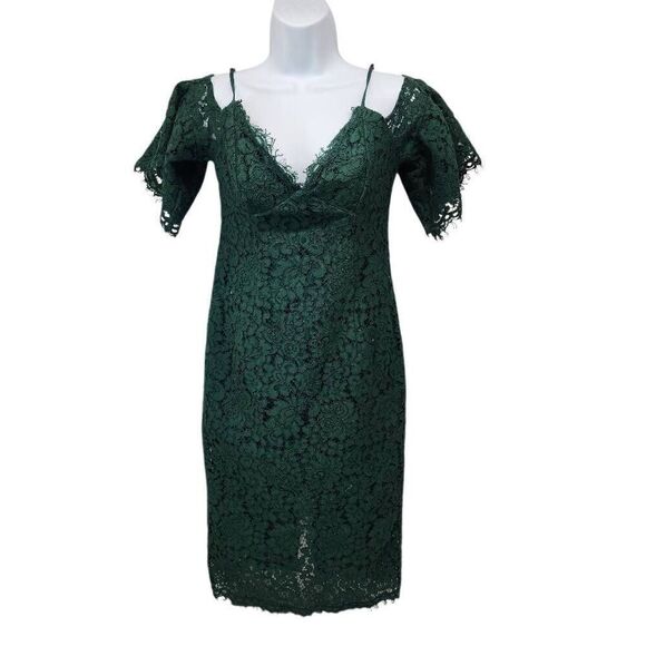 Bardot Size 6 Karlie Lace Dress Womens Cold Shoulder Green Knee-Length Party Coc - Picture 1 of 12